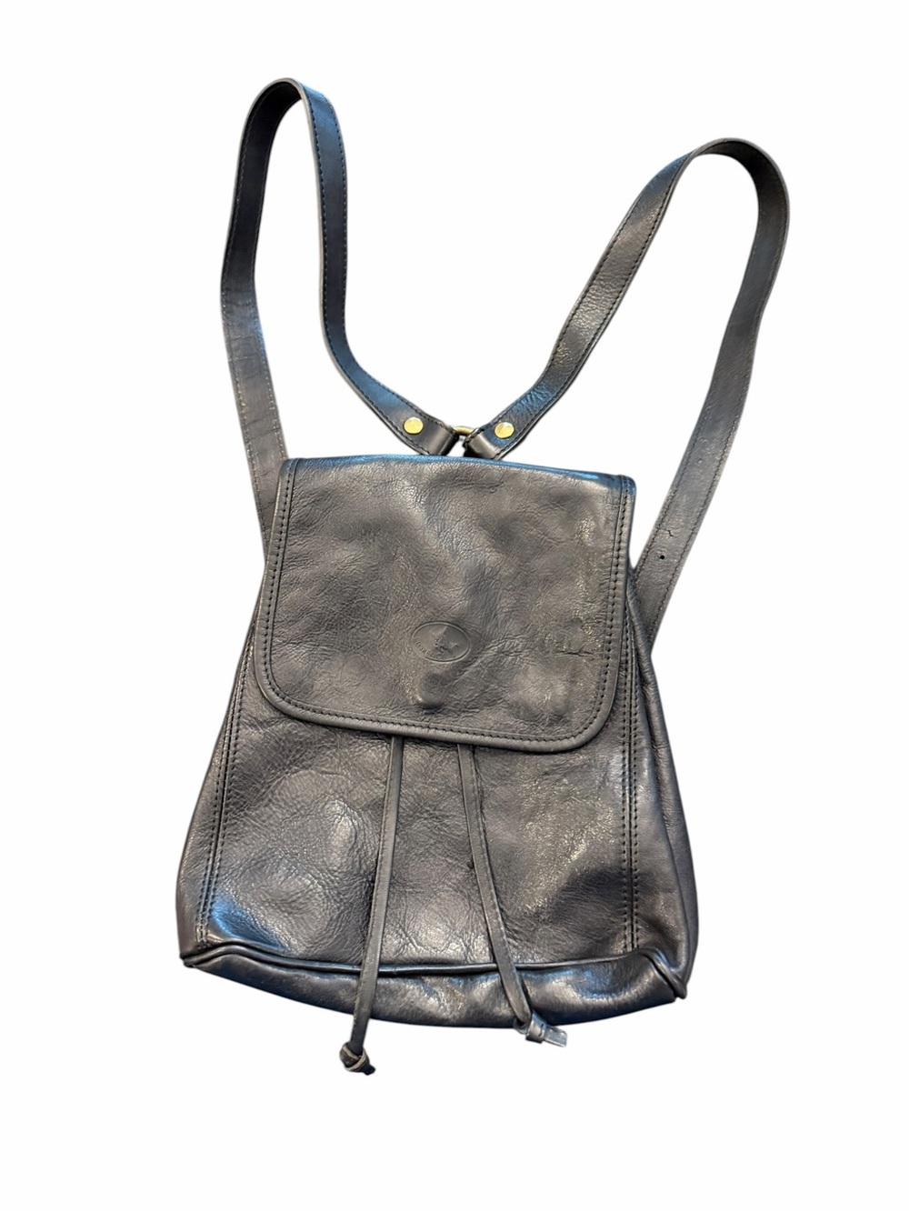 Florence Vera Pelle Italian Pebbled Leather Backpack Purse Handbag Black Small
